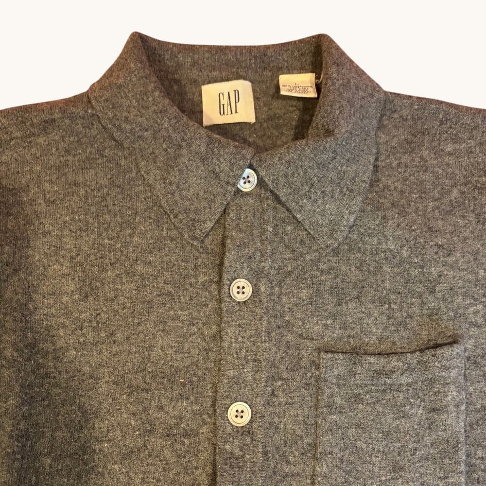 Vintage Gap Men's Lambswool Button Front Collared Cardigan Sweater LARGE Gray